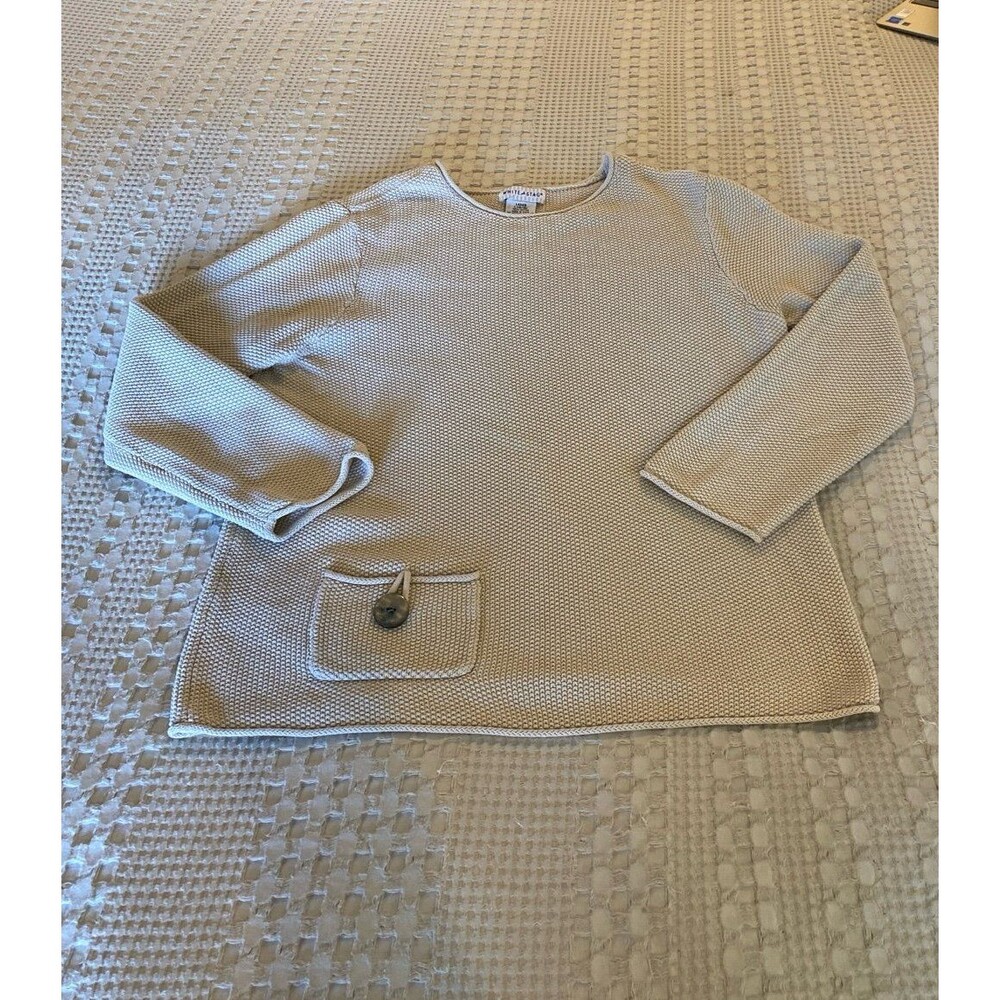 White Stag 100% Cotton Knit Top Light Tan Size Large Round Neckline Long Sleeves
